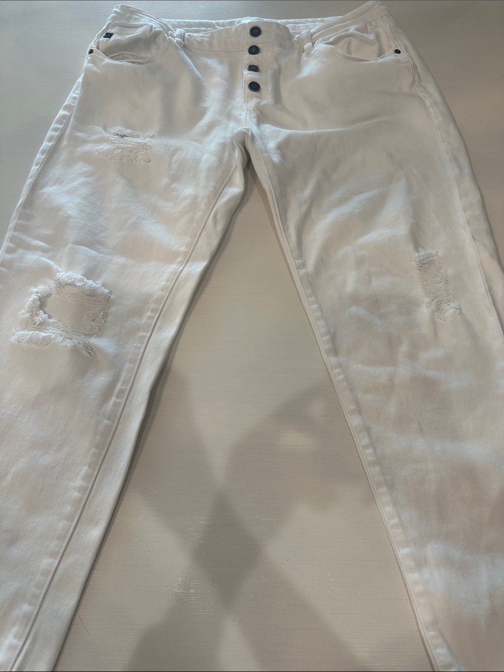 Women’s White Distressed Button-Fly Jeans